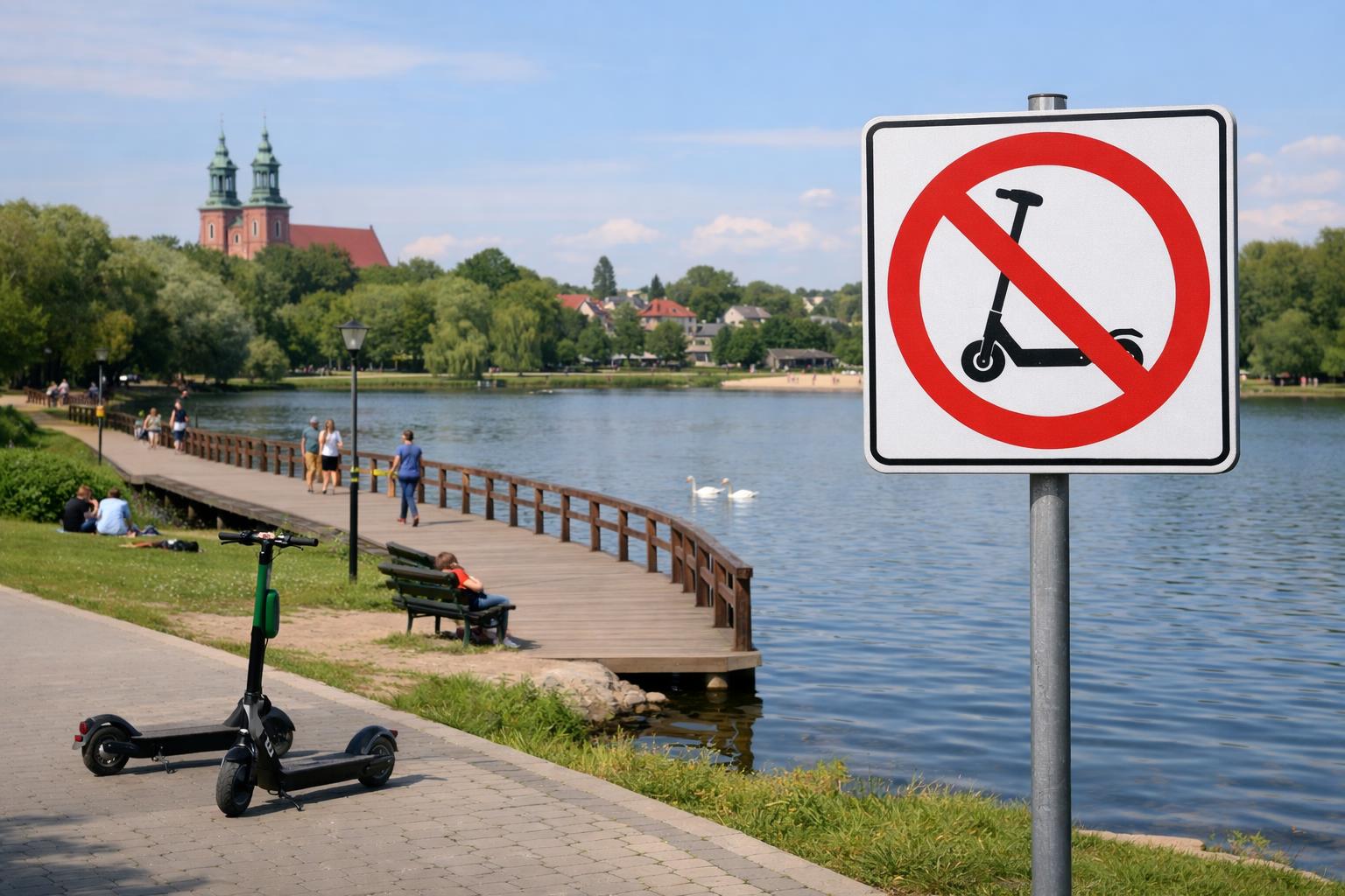 Gniezno: Zakaz dla hulajnóg elektrycznych nad jeziorami Jelonek i Winiary